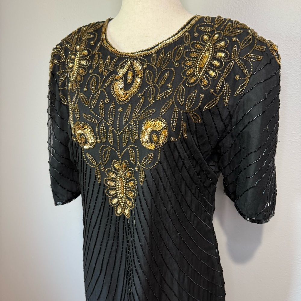 Elegant Black and Gold Embellished Dress - Picture 2 of 11